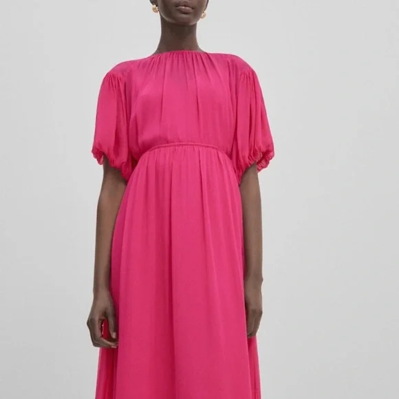 H&M Chiffon Cerise Maxi Dress Long Dress Sz M - Picture 3 of 15